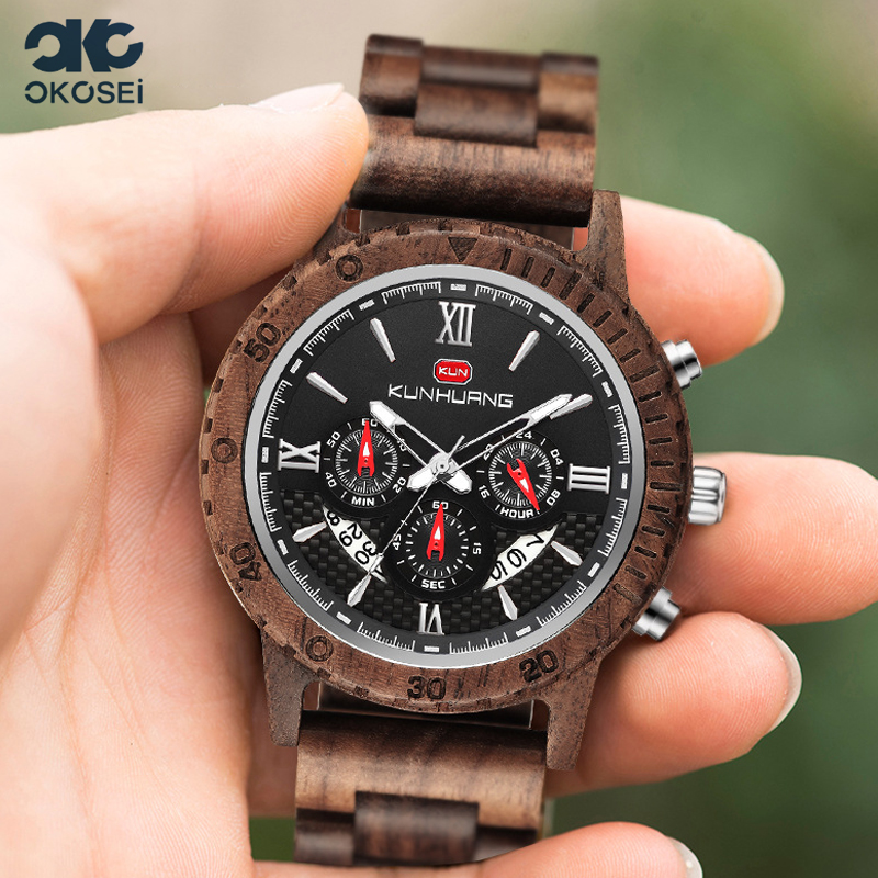 Okosei 腕時計 リストウォッチ ウッド かっこいい メンズ 個性的 多機能 軽量 カジュアル Okosei